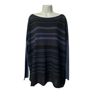 Vince blue striped tunic sweater merino wool blend oversized bateau Size M